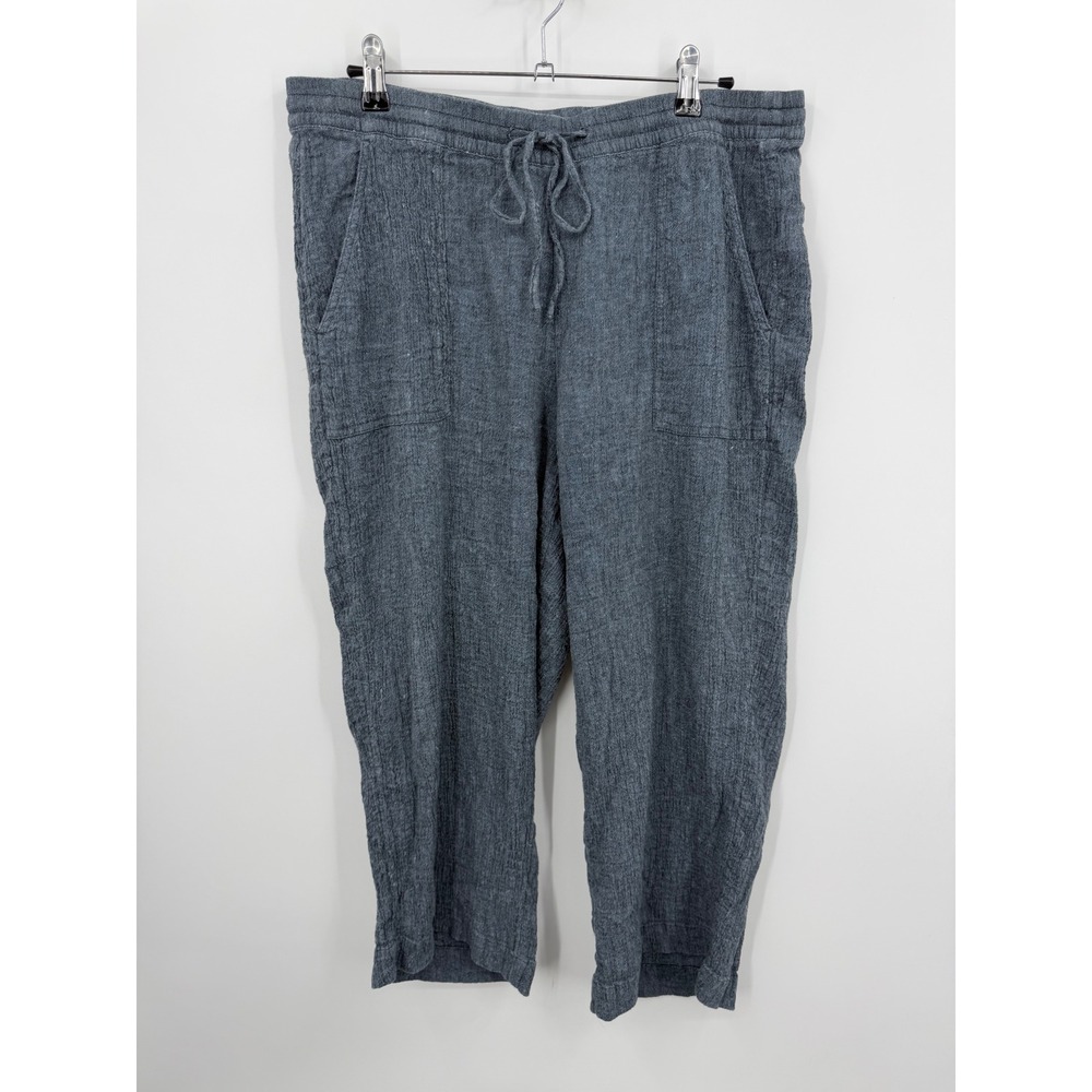 Pure Jill Linen Cotton Blend Crop Pants Womens L Petite Charcoal Grey Drawstring